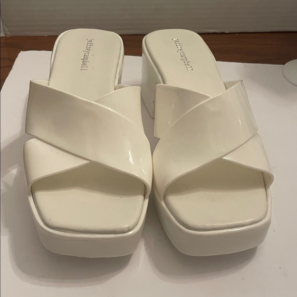 Jeffrey Campbell Cream Platform Mules Sandals